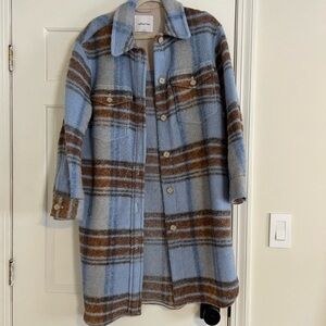 Wilfred Blue and Brown Plaid Teddy Coat
